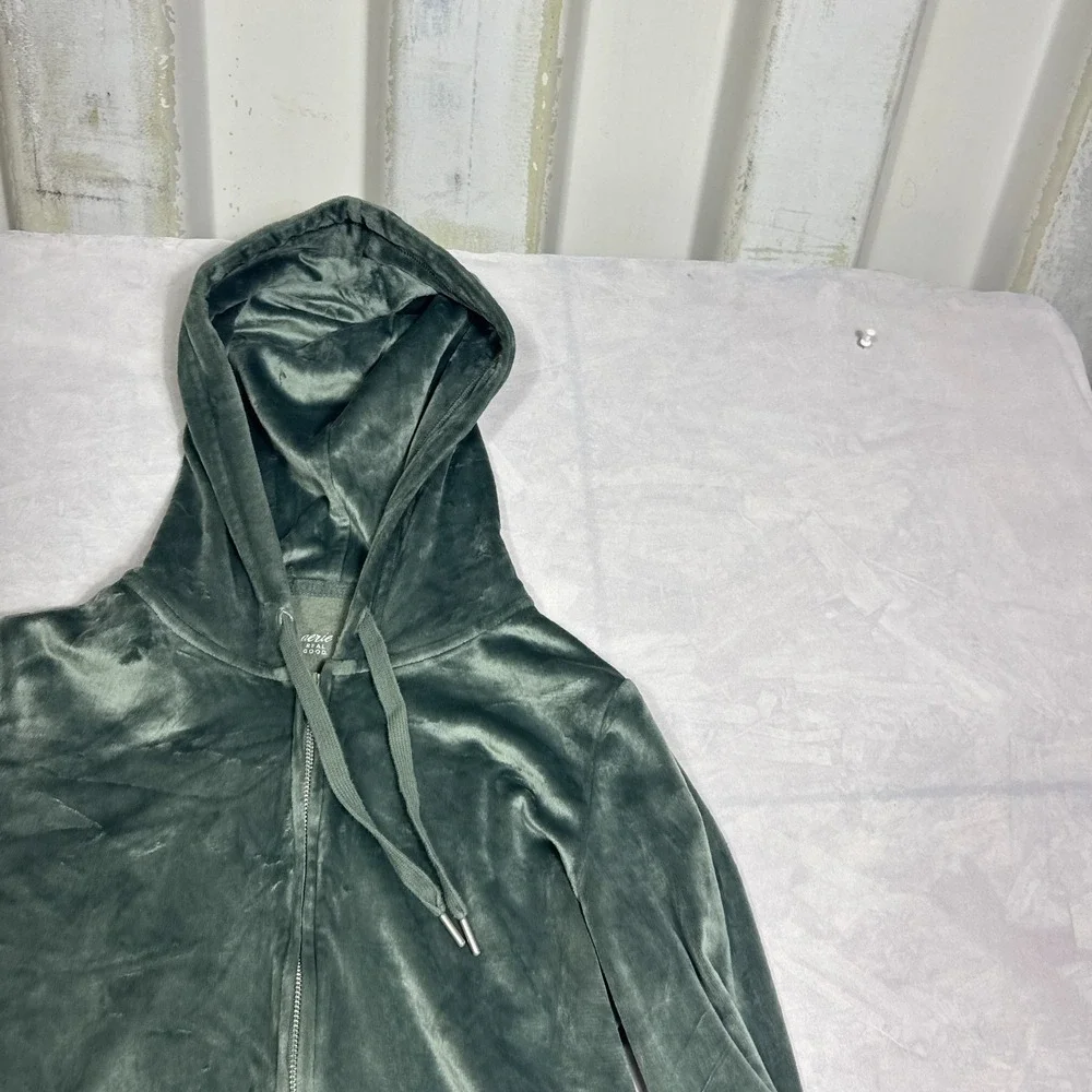 Aerie Womens Real Good‎ Cropped Full-Zip Hoodie Olive Green Long Sleeve Size S